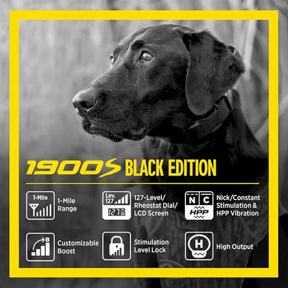 Dogtra 1900S Black - Remote Training Collar - 1 Mile Range, Waterproof, Rechargeable, Static, Vibration - Includes PetsTEK Dog Training Clicker