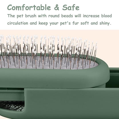 Dog Hair Remover Brush, Cat Grooming Brush for Long and Short Hair Dogs Cats, Self Cleaning Shedding Brush for Massage, Removes Puppy Loose Undercoat Mats Tangled Hair (Green)