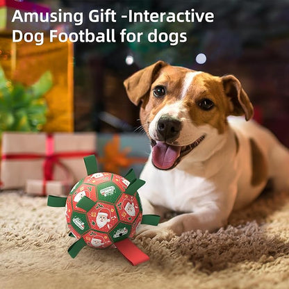 QDAN Christmas Dog Soccer Balls with Straps, Interactive Dog Toys for Tug of War, Puppy Birthday Gifts, Dog Tug Toy, Dog Water Toy, Durable Dog Balls for Small & Medium Dogs（6 Inch）