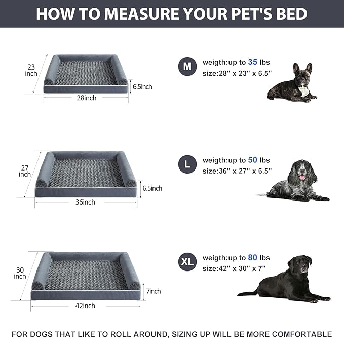 BFPETHOME Dog Beds for Large Dogs, Orthopedic Dog Bed for Medium Large Dogs,Big Waterproof Couch Dog Pet Bed with Removable Washable Cover