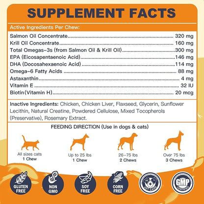 Omega 3 Fish Oil for Dogs, Salmon Oil for Dogs with EPA & DHA for Skin & Coat Health, Itch & Allergy Relief, Dog Shedding, Hot Spots Treatment, Joint Support, with Astaxanthin & Vitamin E