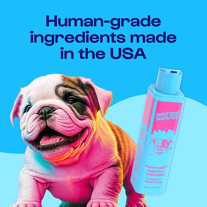 Dirty Dog Beauty Club - Puppy Party Shampoo & Conditioner for Pets - Gentle Formula, Organic Essential Oils, Vet & Scientist Formulated, Vegan, Paraben Free, Hypoallergenic -300 ml (10 oz), Unscented
