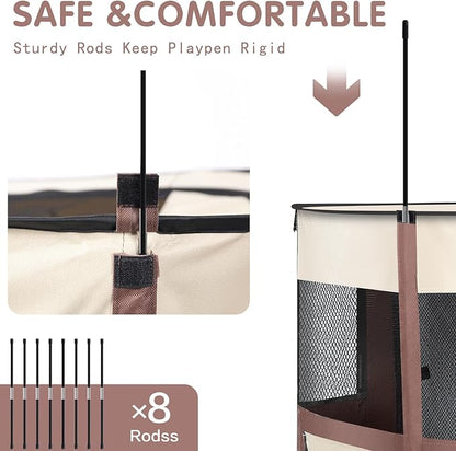 Foldable Pet Playpen,Cat Puppy Playpen,Portable Dog Cage Soft Portable Exercise Kennel Tent,Puppy Kitten Pen Indoors/Outdoors Pet Tent Fence (Large(36"*28"*23"), Coffee)