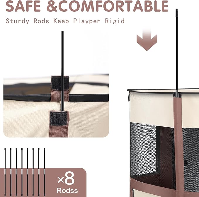 Foldable Pet Playpen,Cat Puppy Playpen,Portable Dog Cage Soft Portable Exercise Kennel Tent,Puppy Kitten Pen Indoors/Outdoors Pet Tent Fence (Medium (32"*24"*22"), Coffee)