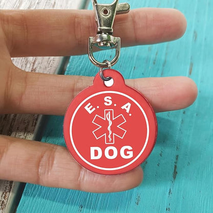 Emotional Support Animal Id Tag, ESA Dog Tag Keychain Metal pet Keychain with Laser Engraving Red Light Suitable for Dog Collar Cloth