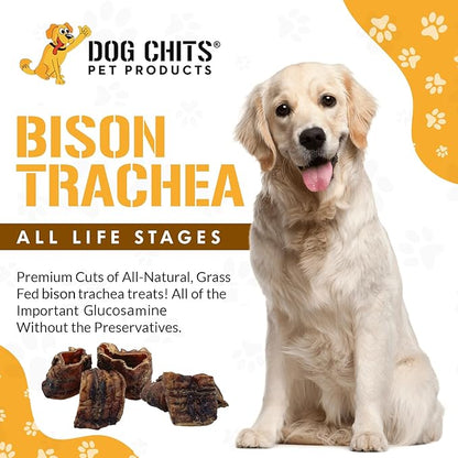 Dog Chits Bison Trachea for Dogs - Dog and Puppy Chews | Amazing for Joints | 8 oz. Bag | Made in USA | All-Natural Treats | Large and Small Dogs | Nothing Added | Zero Odor