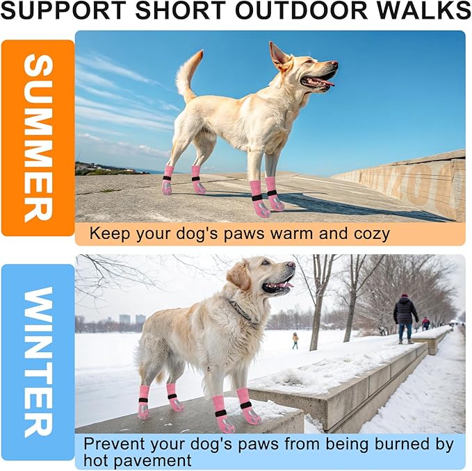 BEAUTYZOO Dog Socks, Non Slip Dog Socks to Prevent Licking Paws -Dog Shoes for Hot/Cold Pavement, Dog Boots & Paw Protectors, Dog Booties for Hardwood Floors, Small Medium Large Senior Dogs