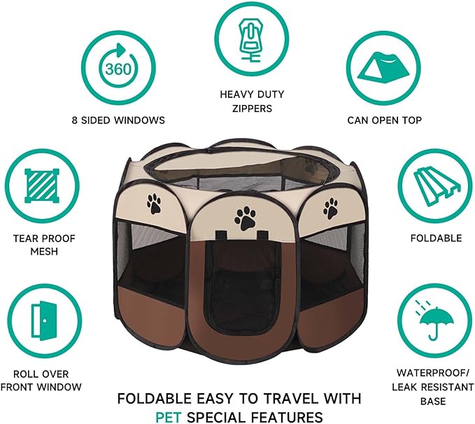 Dog Playpen, 36'' Portable Foldable Pet Dog Cat Playpen Crates Kennel/Premium 600D Oxford Cloth, Portable Foldable Pet Play Pens Cat Dog Rabbit Kennel, Removable Zipper Top, Indoor and Outdoor Use