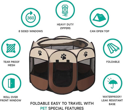 Dog Playpen, 45'' Portable Foldable Pet Dog Cat Playpen Crates Kennel/Premium 600D Oxford Cloth, Portable Foldable Pet Play Pens Cat Dog Rabbit Kennel, Removable Zipper Top, Indoor and Outdoor Use