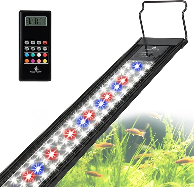 WaterRebirth Wireless Remote Full Spectrum Aquarium LED Light Strip - Ultra-Thin Design with Timer & RGB Modes for Fish Tank Plants (48-54INCH)