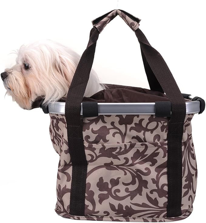 Pet Dog Bike Basket & Carrier Bag- Foldable Detachable Pet Travel Bicycle Basket - Small Animal Dog Cat Rabbit Bike Ride Basket Carrier (Coffee)