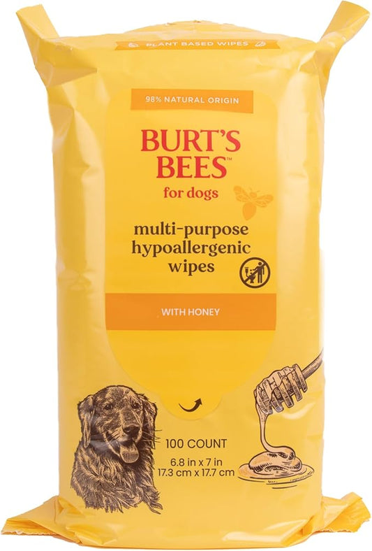 Burt's Bees for Pets Multipurpose Dog Wipes with with Honey, 98% Natural Origin Formulas, Hypoallergenic Dog Wipes Cleaning, Dog Cleaning Wipes, Dog Wipes for Paws and Butt, 100ct