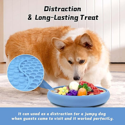 Dog Lick Bowl, Non-Slip Dog Slow Feeder Licking Mat Treat Dispenser, Interactive and Enrichment Toys, Boredom & Anxiety Reducer, BPA Free Silicone (Light Blue, Large)
