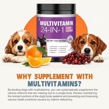 24-in-1 Dog Vitamins and Supplements 200 Ct Dogs Multivitamin Chewable Contain Chondroitin Probiotics Omega-3 Glucosamine for Dogs Skin Coat Heart Joint Gut Liver Brain Immune Support - Peanut Butter