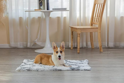 PJYuCien Fluffy Fleece Calming Pet Throw Blanket, Super Soft and Warm for Indoor Cats and Dogs, Small 16 * 24", Machine Washable, Grey Diamond Pattern, White Puppy Blanket