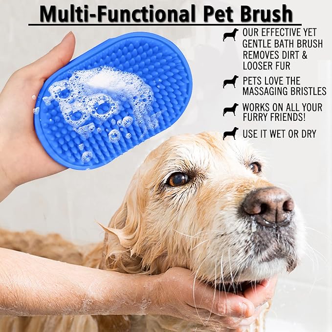 2 Pcs Dog Grooming Brush, Pet Shampoo Brush Dog Bath Grooming Shedding Brush Soothing Massage Rubber Comb with Adjustable Strap for Short Long Haired Dogs and Cats