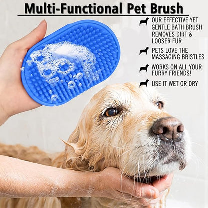 2 Pcs Dog Grooming Brush, Pet Shampoo Brush Dog Bath Grooming Shedding Brush Soothing Massage Rubber Comb with Adjustable Strap for Short Long Haired Dogs and Cats