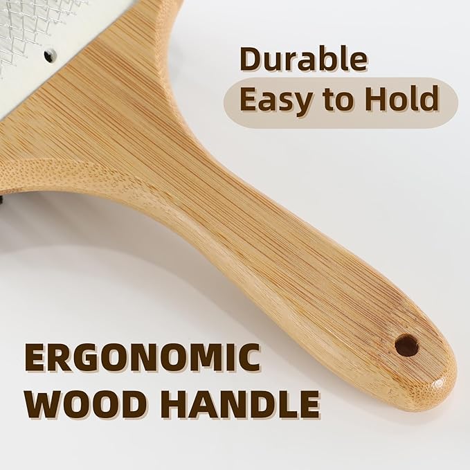 Double Sided Dog Grooming Brush for Long or Short Haired Pets Dog Slicker Brush with Bamboo Handle for Removing Shedding Tangles
