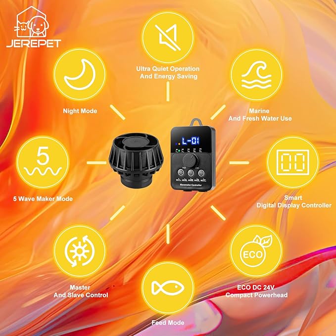 2100GPH Aquarium Wave Maker with Controller Mini DC 24V 12W Powerhead with Magnetic Mounting, Wavemaker with LED Display for 50 to 100 Gallon Tank