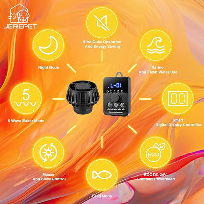 2100GPH Aquarium Wave Maker with Controller Mini DC 24V 12W Powerhead with Magnetic Mounting, Wavemaker with LED Display for 50 to 100 Gallon Tank