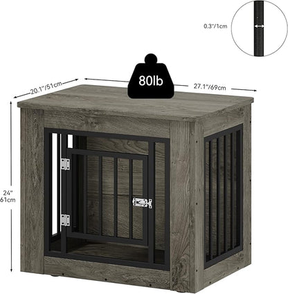YITAHOME 27.2" L Dog Crate Furniture for Medium Dogs, 2-in-1 Iron-Wood Fusion Dog cage Indoor up to 30 lb, Side End Table, Modern Dogs Kennel with Waterproof Top, Safety Corners,Steel Lock,Grey