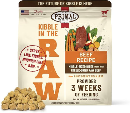 Primal Kibble in The Raw, Freeze Dried Dog Food, Beef, Scoop & Serve, Made with Raw Protein, Whole Ingredient Nutrition, Crafted in The USA, Dry Dog Food 5.4 lb Bag