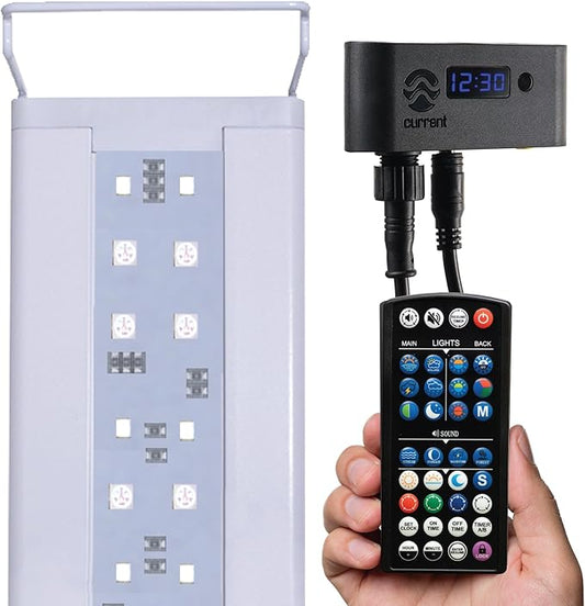 CURRENT USA 18-24" Inch White Full Spectrum Freshwater LED Aquarium Plant Light 10 15 20 25 Gallon | Satellite Plus RGB+ for Aquariums | Wireless 24 Hour Timer Remote Fish Tank Planted Lighting (4320)