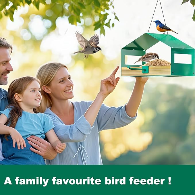 FANHAO Metal Bird Feeder for Outdoors Hanging, Wild Bird Feeder House with Rust-Resistant Mesh, Hanging Platform Bird House Feeder for Attracting Birds, Weatherproof, Easy to Clean & Refill