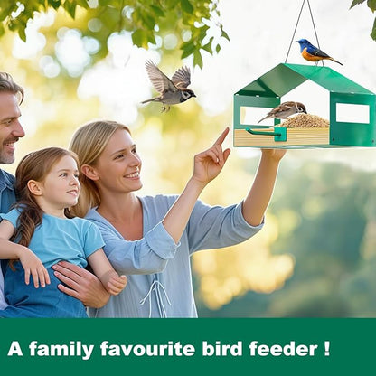 FANHAO Metal Bird Feeder for Outdoors Hanging, Wild Bird Feeder House with Rust-Resistant Mesh, Hanging Platform Bird House Feeder for Attracting Birds, Weatherproof, Easy to Clean & Refill
