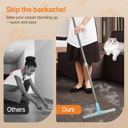 2 in 1 Carpet Rake for Pet Hair Removal, Reusable Pet Hair Remover, 54 Adjustable Long Handle Cat Dog Carpet Rake Scraper, Dog Hair Rake Brush for Rugs, Mats, Couch, Furniture