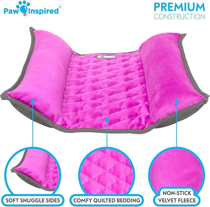 Paw Inspired Snuggle Bunny Bolster Bed for Rabbits, Cats, Dogs and Other Small Pets, Reversible Fleece Flop Bedding with Padded Sides (Gray/Pink)
