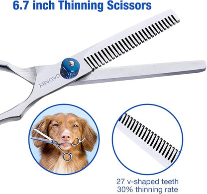 3 in 1 Dog Grooming Scissors Kit with Safety Round Tips, Professional Dog Grooming Scissors, 4CR Stainless Steel Pet Grooming Shears for Dog, Cat,Sharp and Sturdy