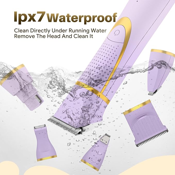 Small Dog Grooming Kit, 4 in 1 Electric Dog Trimmer for Grooming, Low Noise Dogs Nail Trimmer, Cordless Pet Clippers for Pets, Paws, Eyes, Ears, Face, Hip Hairl (Purple)