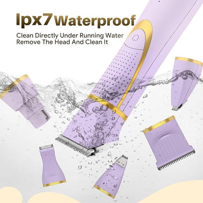 Small Dog Grooming Kit, 4 in 1 Electric Dog Trimmer for Grooming, Low Noise Dogs Nail Trimmer, Cordless Pet Clippers for Pets, Paws, Eyes, Ears, Face, Hip Hairl (Purple)