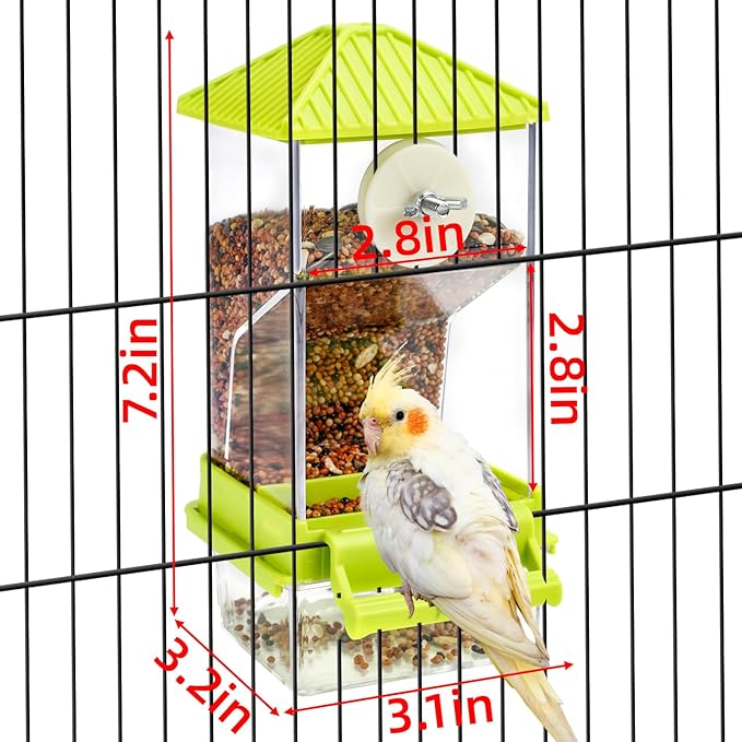 Rypet No Mess Automatic Bird Feeder for Cage,Transparent Acrylic Parrot Seed Feeders,Food Container for Cage,Parrot Feeder Cage Accessories for Small and Medium Lovebirds Parakeets Cockatiel Finch