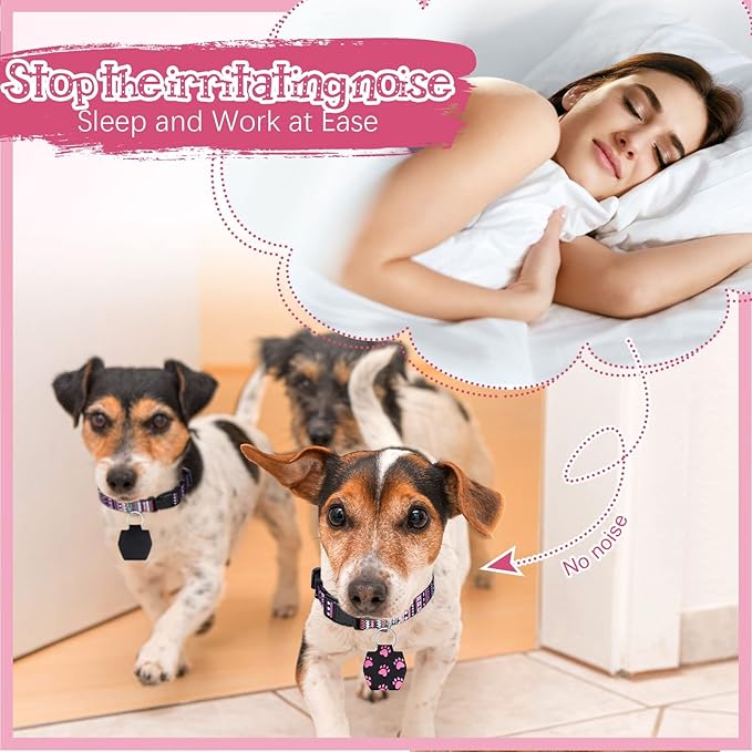 6 Pieces Dog Tag Holder Portable Pet ID Tag Soundless Dog Tag Silencer Bag Cover with Rings Quiet Dog Tag Bag Protector for Dogs Cats Pets (Paw Style)