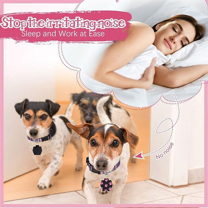 6 Pieces Dog Tag Holder Portable Pet ID Tag Soundless Dog Tag Silencer Bag Cover with Rings Quiet Dog Tag Bag Protector for Dogs Cats Pets (Paw Style)