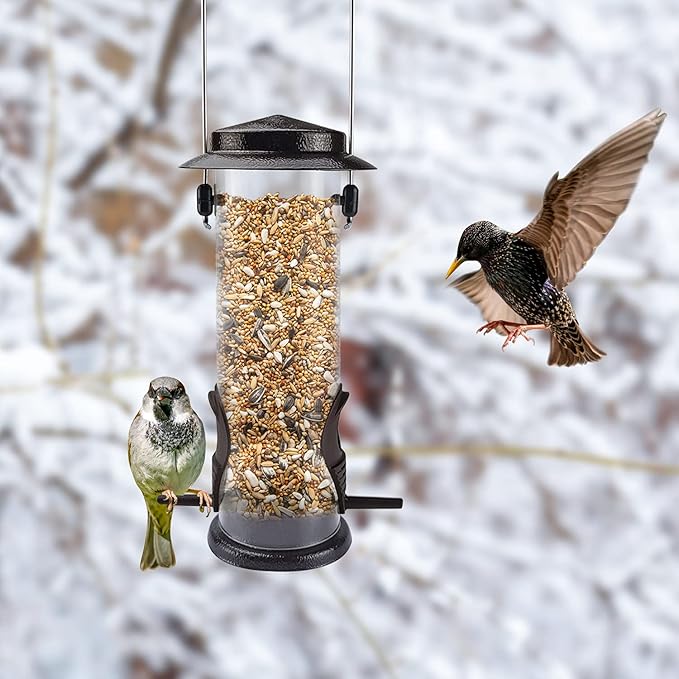 MIXXIDEA Wild Bird Feeders for Outdoors Hanging 2 Pack Stainless Steel Tube Bird Feeder, Water Resistant Finch Bird Feeder for Garden Backyard Decoration Attractive Metal Thistle Feeder (Coffee)