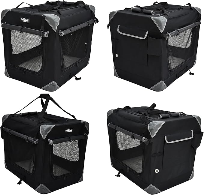 EliteField 4-Door Folding Soft Dog Crate with Curtains, Carrying Bag and Fleece Bed (2 Year Warranty), Indoor & Outdoor Pet Home (42" L x 28" W x 32" H, Black+4 Door Curtains)