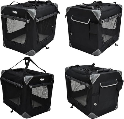 EliteField 4-Door Folding Soft Dog Crate with Curtains, Carrying Bag and Fleece Bed (2 Year Warranty), Indoor & Outdoor Pet Home (36" L x 24" W x 28" H, Black+4 Door Curtains)