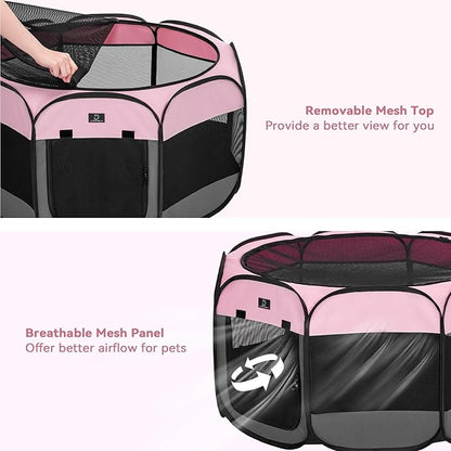 A 4 Pet Portable Cat Play Pen for Cats, 27" Foldable Kitten Playpen for Puppy/Cat/Rabbit/Chick, with Removable Zipper Top & Mesh Panel(11_ _ 7.5_)