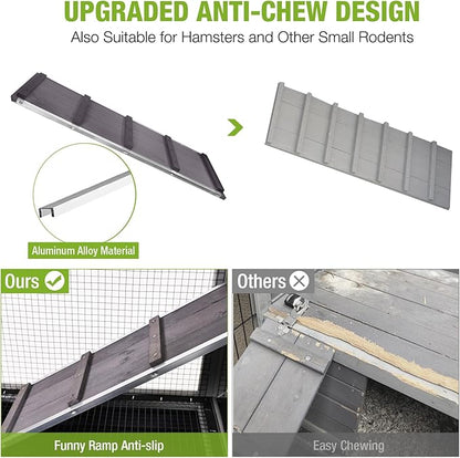 GUTINNEEN 2-Story Rabbit Hutch Indoor with Chew-Proof Ramp & Slide-Out Plastic Trays - Wooden Small Animal Cage Guinea Pig Cages with Wheels for 2-4 Rabbits, Bunnies, and Guinea Pigs (Grey)