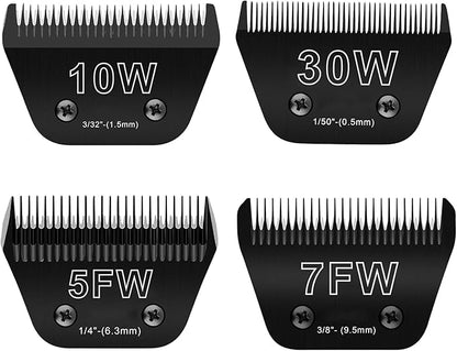 4PCS Wide Blades for Dog Grooming Blades Compatible with Andis Dog Clippers,Dog Clipper Blades Compatible with Oster A5,Wahl km10 Dog Clippers,Stainless-Steel Blade Sharp,Size:10W+30W+5FW+7FW