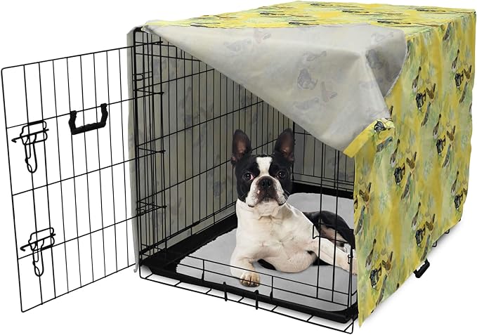 Ambesonne Bird Dog Crate Cover, Little Birds on Spring Branches in Watercolor Style Repetitive Pattern, Easy to Use Pet Kennel Cover for Small Dogs Puppies Kittens, 22 Inch, Yellow and Multicolor