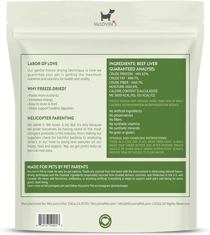 McLovin's Pet Freeze Dried Raw Beef Liver Dog Treats and Toppers, 14 oz. - Single Ingredient, Grain-Free, Gluten-Free, High-Protein Treat  Healthy Dog Training Treats