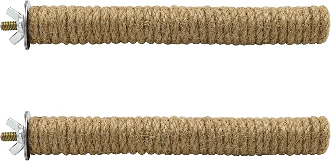 2PCS Bird Perch Parrot Stand Cage Accessories Natural Wooden Stick Paw Grinding Rope-surfaced Chew Toy Standing Rod for Exercise Training Branches (Rope-7x0.9in-2p)