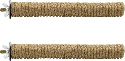 2PCS Bird Perch Parrot Stand Cage Accessories Natural Wooden Stick Paw Grinding Rope-surfaced Chew Toy Standing Rod for Exercise Training Branches (Rope-7x0.9in-2p)