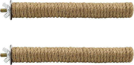 2PCS Bird Perch Parrot Stand Cage Accessories Natural Wooden Stick Paw Grinding Rope-surfaced Chew Toy Standing Rod for Exercise Training Branches (Rope-7x0.9in-2p)