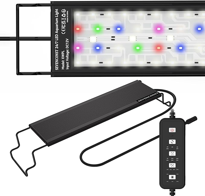 LED Aquarium Light, 24/7 Mode IP68 for Plants-Full Spectrum Fish Tank Light, 18-24 Inch, Sunrise-Daylight-Moonlight, White Blue Red Green Pink LEDs with Extendable Brackets for Freshwater