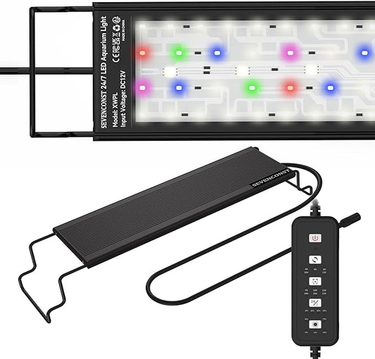 LED Aquarium Light, 24/7 Mode IP68 for Plants-Full Spectrum Fish Tank Light, 18-24 Inch, Sunrise-Daylight-Moonlight, White Blue Red Green Pink LEDs with Extendable Brackets for Freshwater